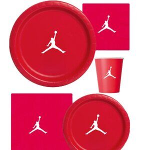 Custom shoe Paper Party Plates Set, Red, 60 Count, Basketball Theme, Jumpman